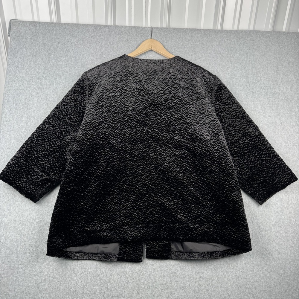 Alfred Dunner Jacket Womens 24W Black Faux Fur Velvet Textured Beaded Open Front - Picture 2 of 7